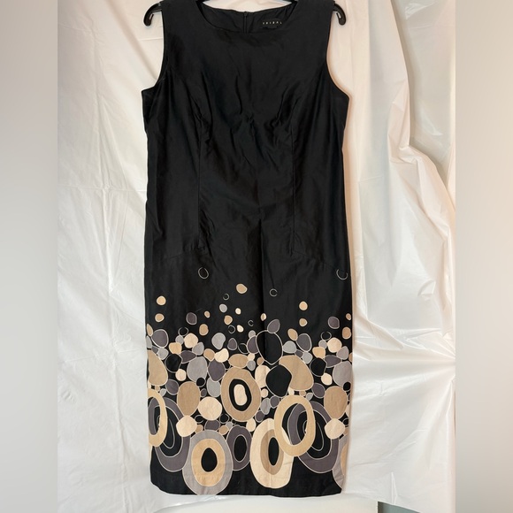 Tribal Dresses & Skirts - Cute Tribal Black Midi Dress with Beige and Gray Circle Print